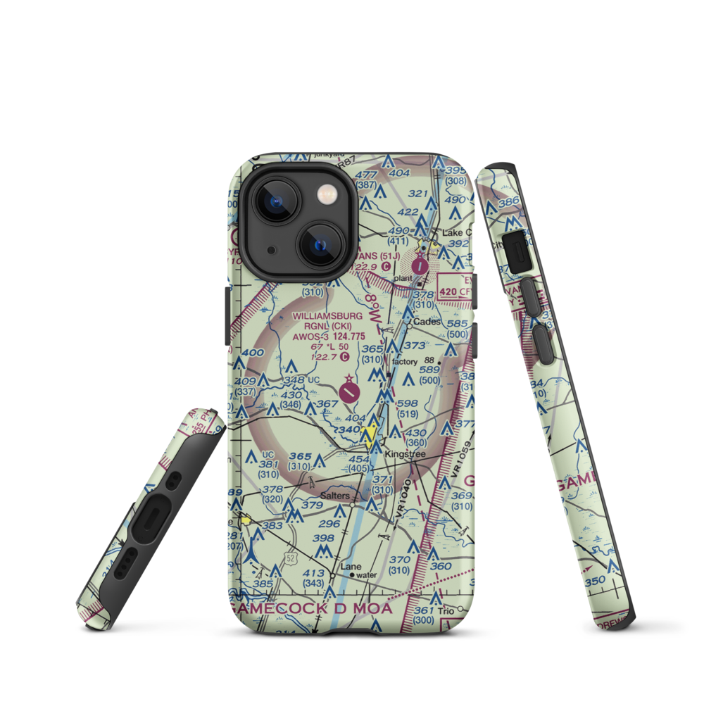 Williamsburg Regional Airport (CKI) VFR Sectional  Tough iPhone Case iPhone 13 mini model shown