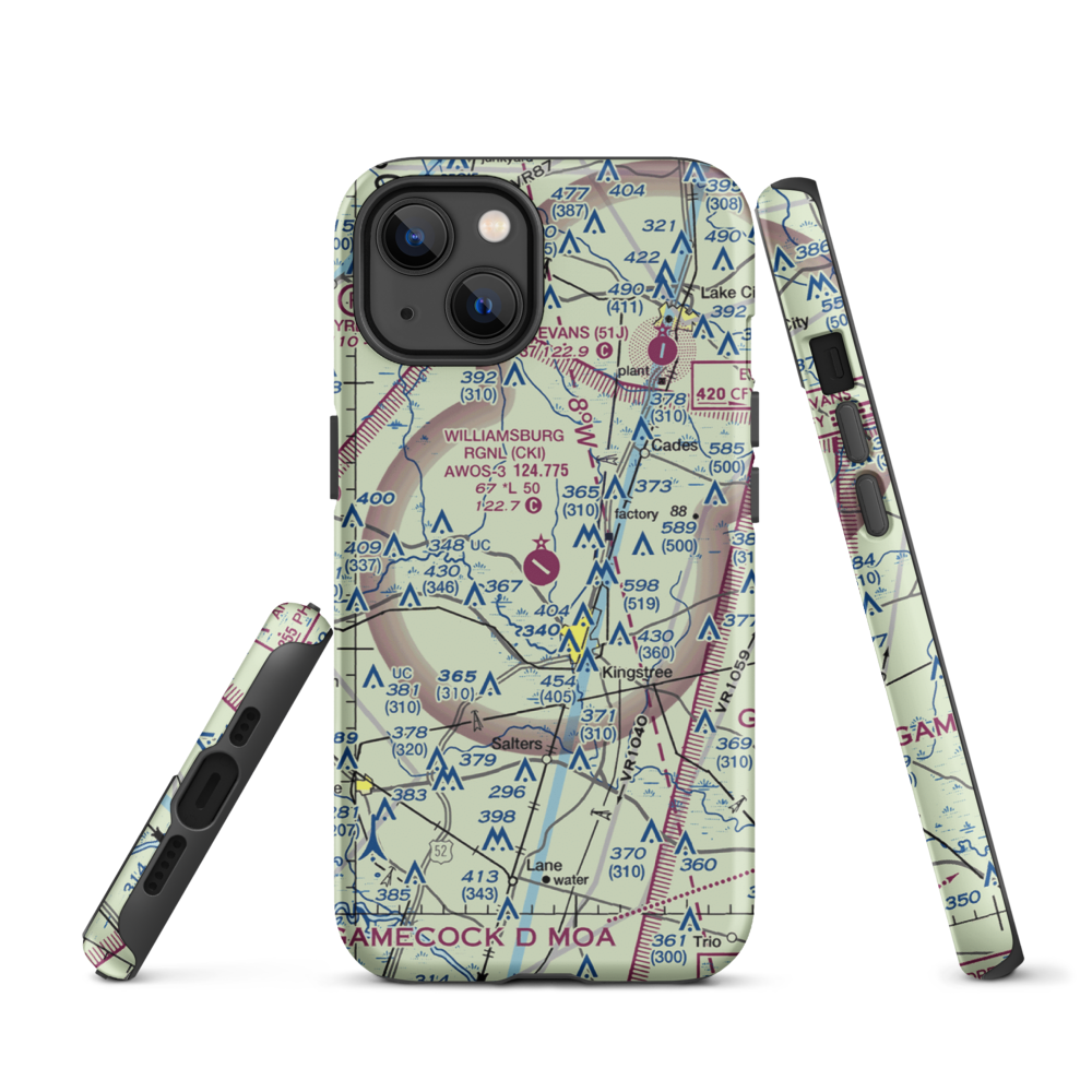 Williamsburg Regional Airport (CKI) VFR Sectional  Tough iPhone Case iPhone 13 model shown