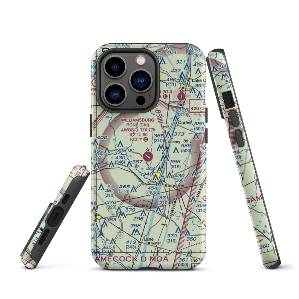 Williamsburg Regional Airport (CKI) VFR Sectional  Tough iPhone Case iPhone 13 Pro model shown