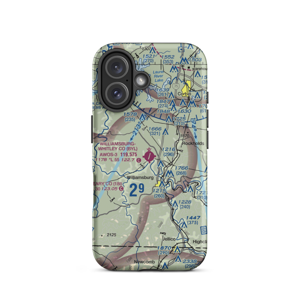 Williamsburg Whitley County Airport (BYL) VFR Sectional  Tough iPhone Case iPhone 16 model shown