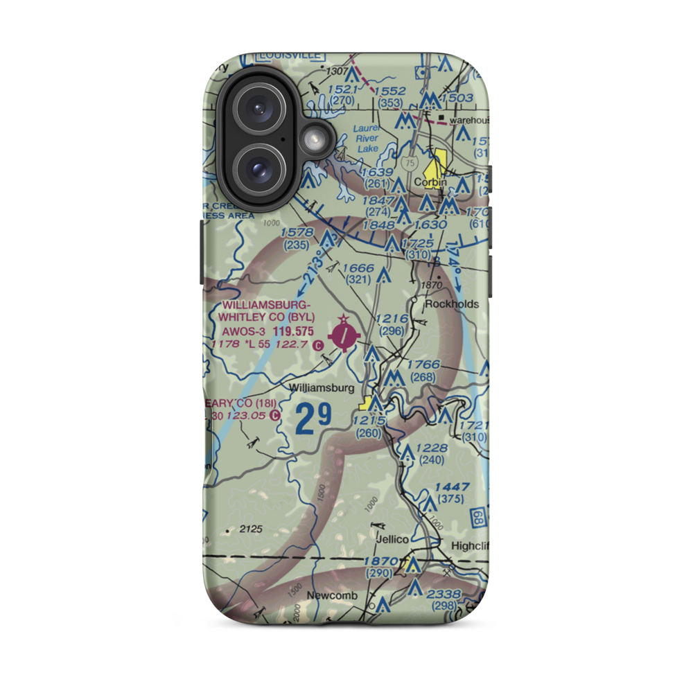 Williamsburg Whitley County Airport (BYL) VFR Sectional  Tough iPhone Case iPhone 16 Plus model shown