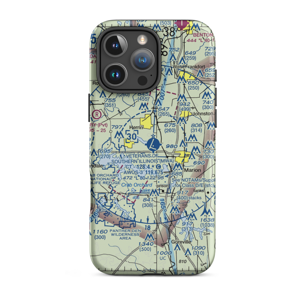 Williamson County Regional Airport (MWA) VFR Sectional  Tough iPhone Case iPhone 16 Pro Max model shown