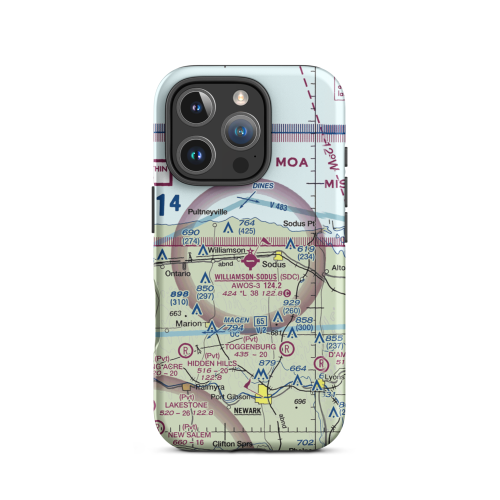 Williamson Sodus Airport (SDC) VFR Sectional  Tough iPhone Case iPhone 16 Pro model shown