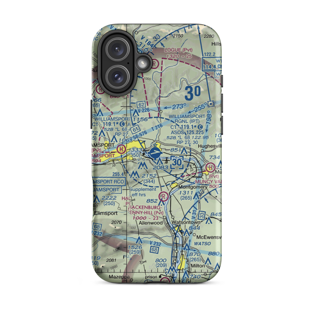 Williamsport Regional Airport (IPT) VFR Sectional  Tough iPhone Case iPhone 16 Plus model shown