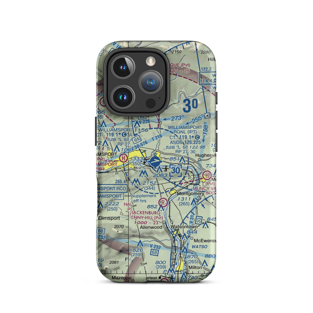 Williamsport Regional Airport (IPT) VFR Sectional  Tough iPhone Case iPhone 16 Pro model shown