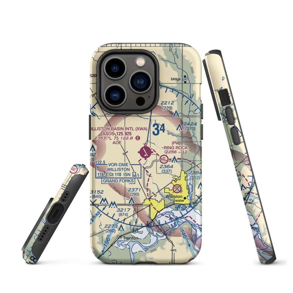 Williston Basin International Airport (XWA) VFR Sectional  Tough iPhone Case iPhone 14 Pro model shown