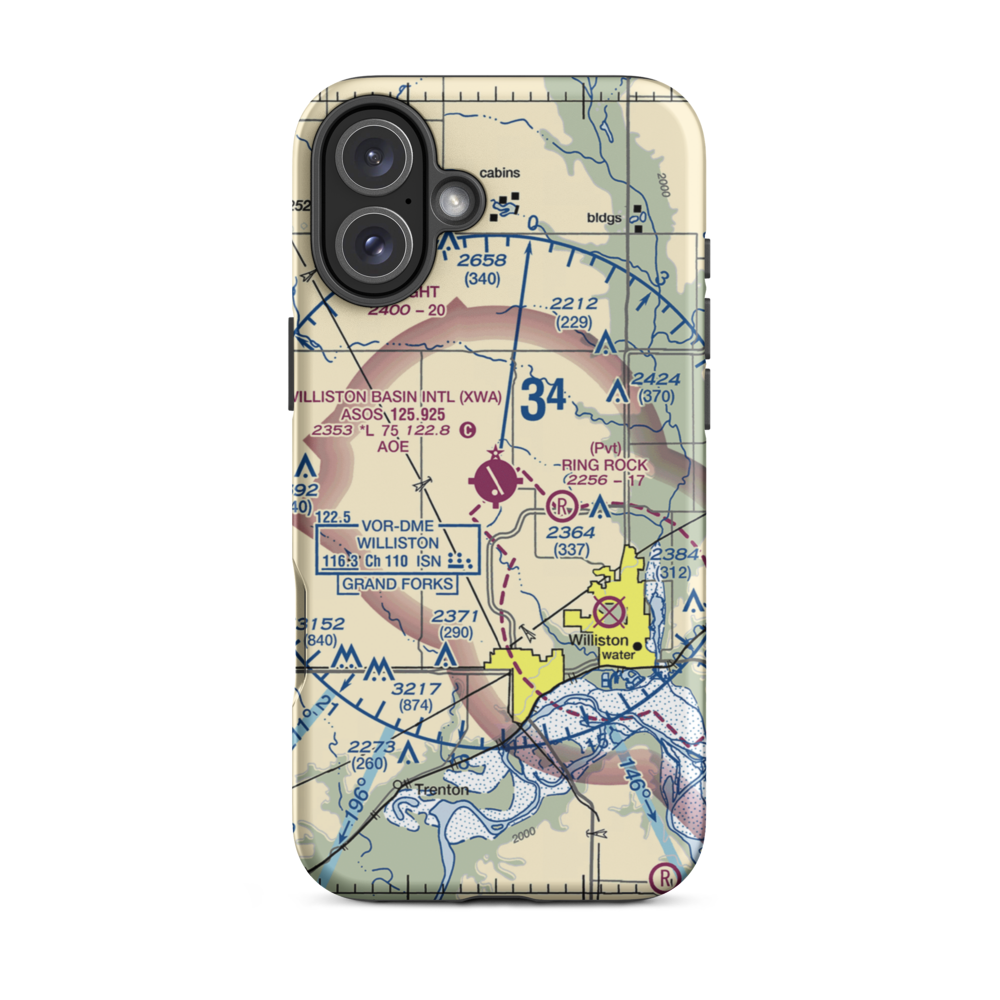Williston Basin International Airport (XWA) VFR Sectional  Tough iPhone Case iPhone 16 Plus model shown
