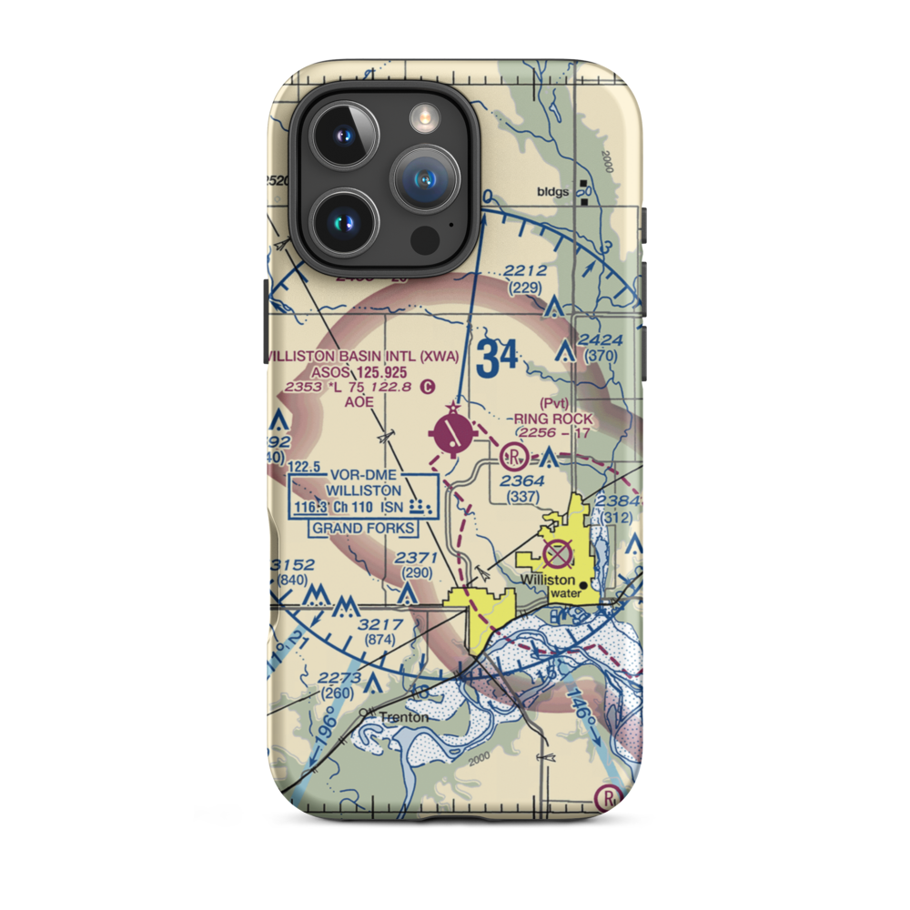 Williston Basin International Airport (XWA) VFR Sectional  Tough iPhone Case iPhone 16 Pro Max model shown