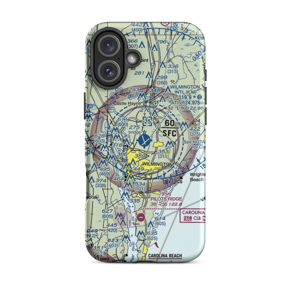 Wilmington International Airport (ILM) VFR Sectional  Tough iPhone Case iPhone 16 Plus model shown