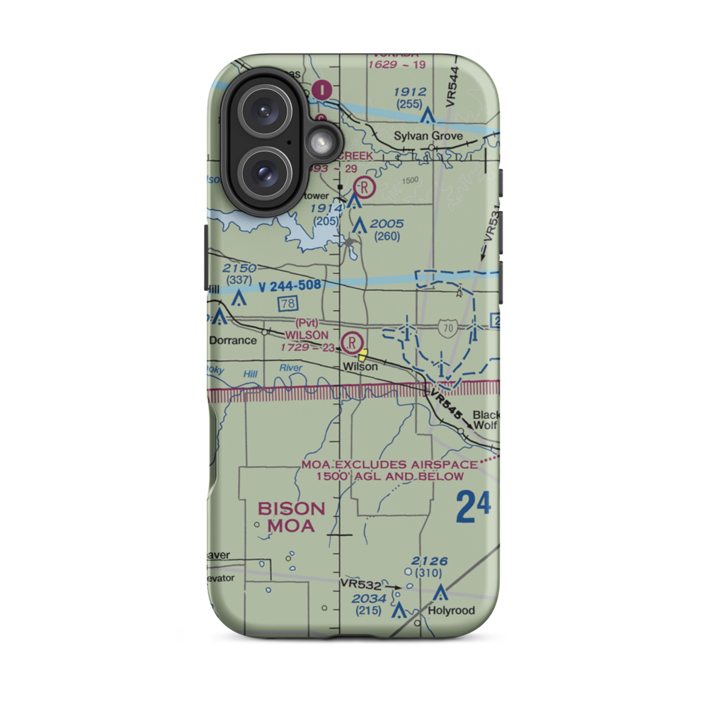 Wilson Airport (2KS3) VFR Sectional  Tough iPhone Case iPhone 16 Plus model shown