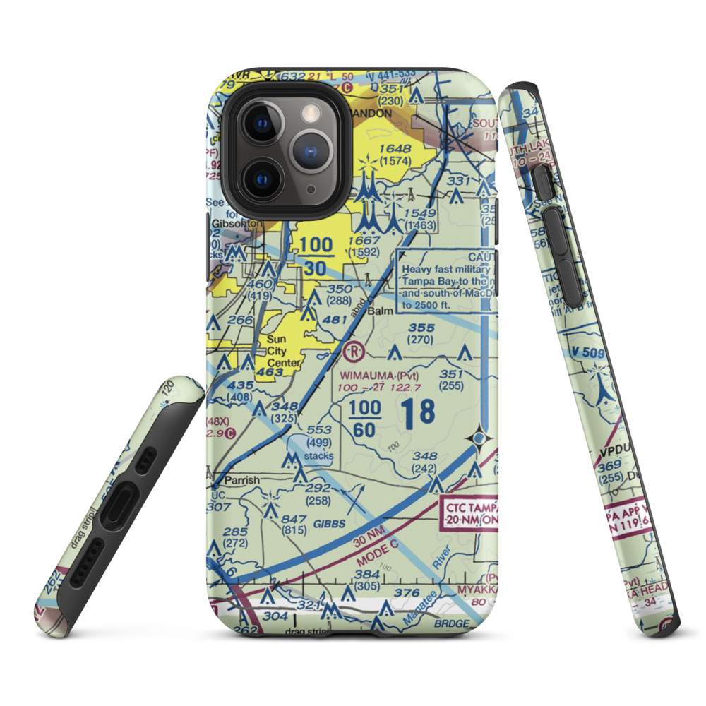 Wimauma Air Park (FD77) VFR Sectional  Tough iPhone Case iPhone 11 Pro model shown
