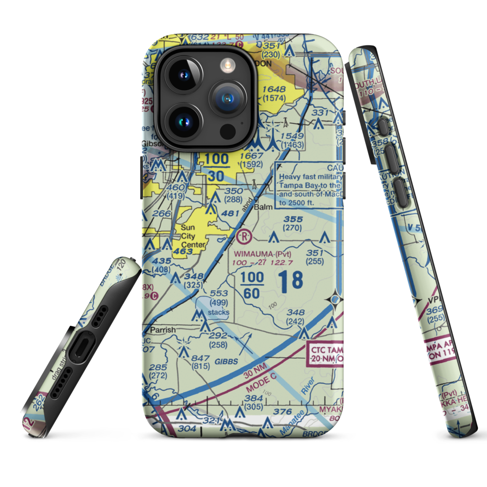 Wimauma Air Park (FD77) VFR Sectional  Tough iPhone Case iPhone 15 Pro Max model shown