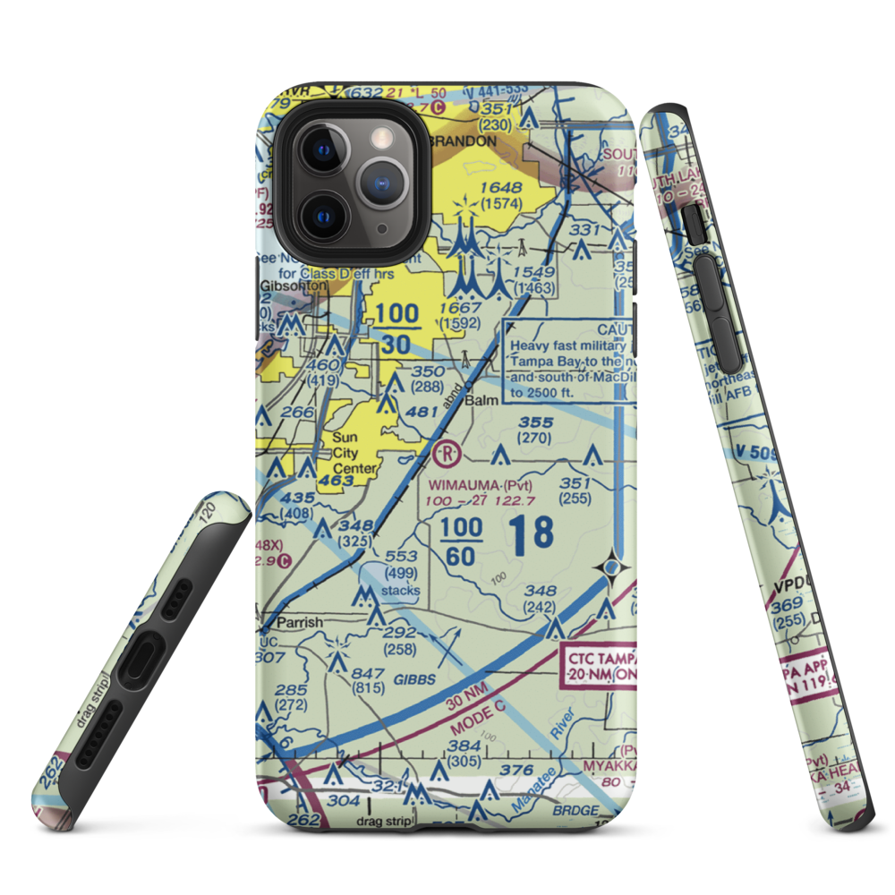 Wimauma Air Park (FD77) VFR Sectional  Tough iPhone Case iPhone 11 Pro Max model shown