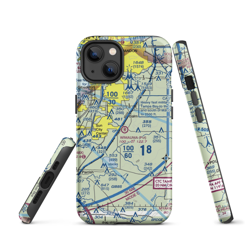 Wimauma Air Park (FD77) VFR Sectional  Tough iPhone Case iPhone 13 model shown