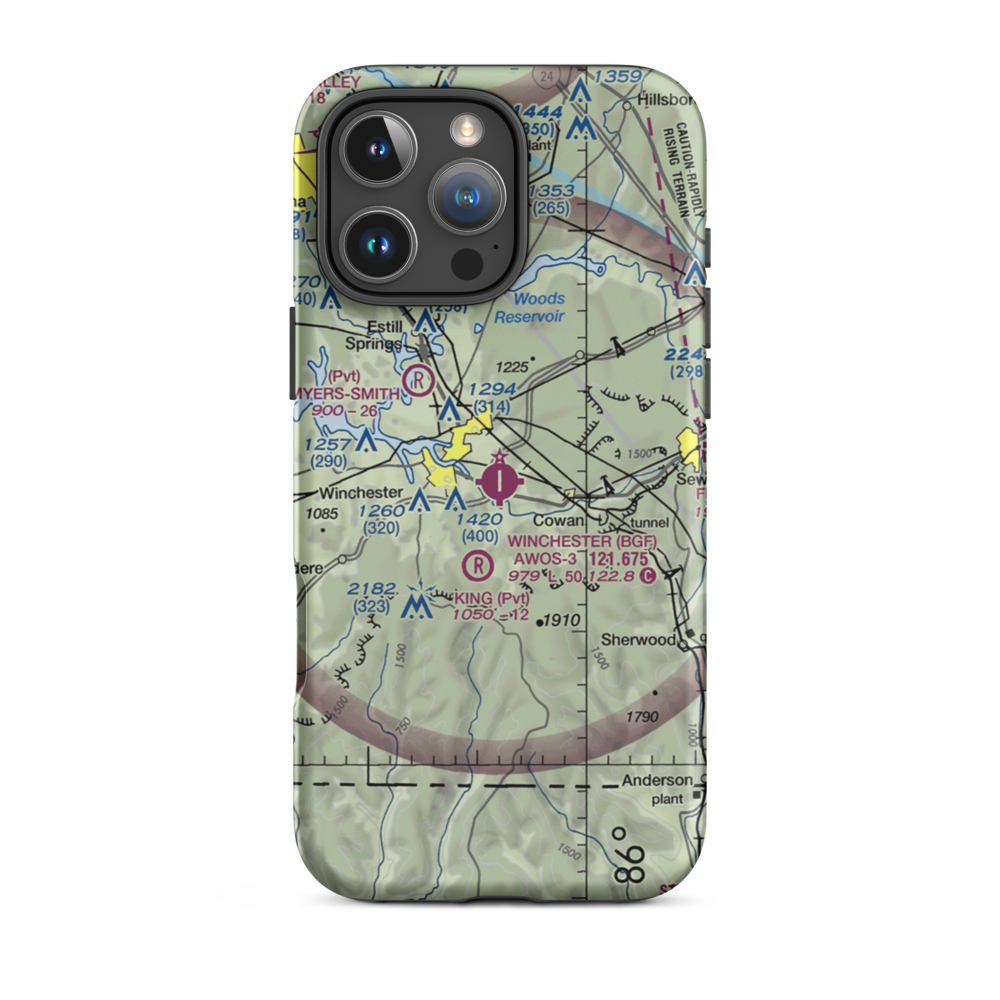 Winchester Municipal Airport (BGF) VFR Sectional  Tough iPhone Case iPhone 16 Pro Max model shown