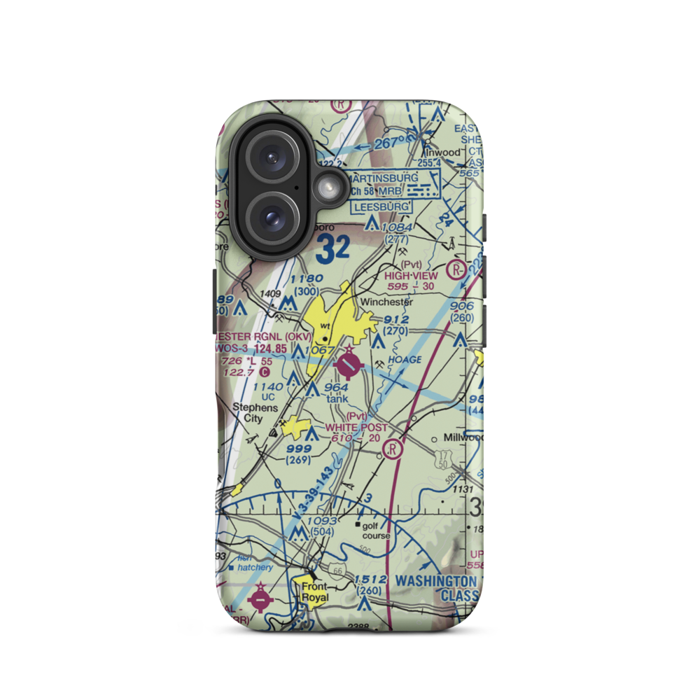Winchester Regional Airport (OKV) VFR Sectional  Tough iPhone Case iPhone 16 model shown