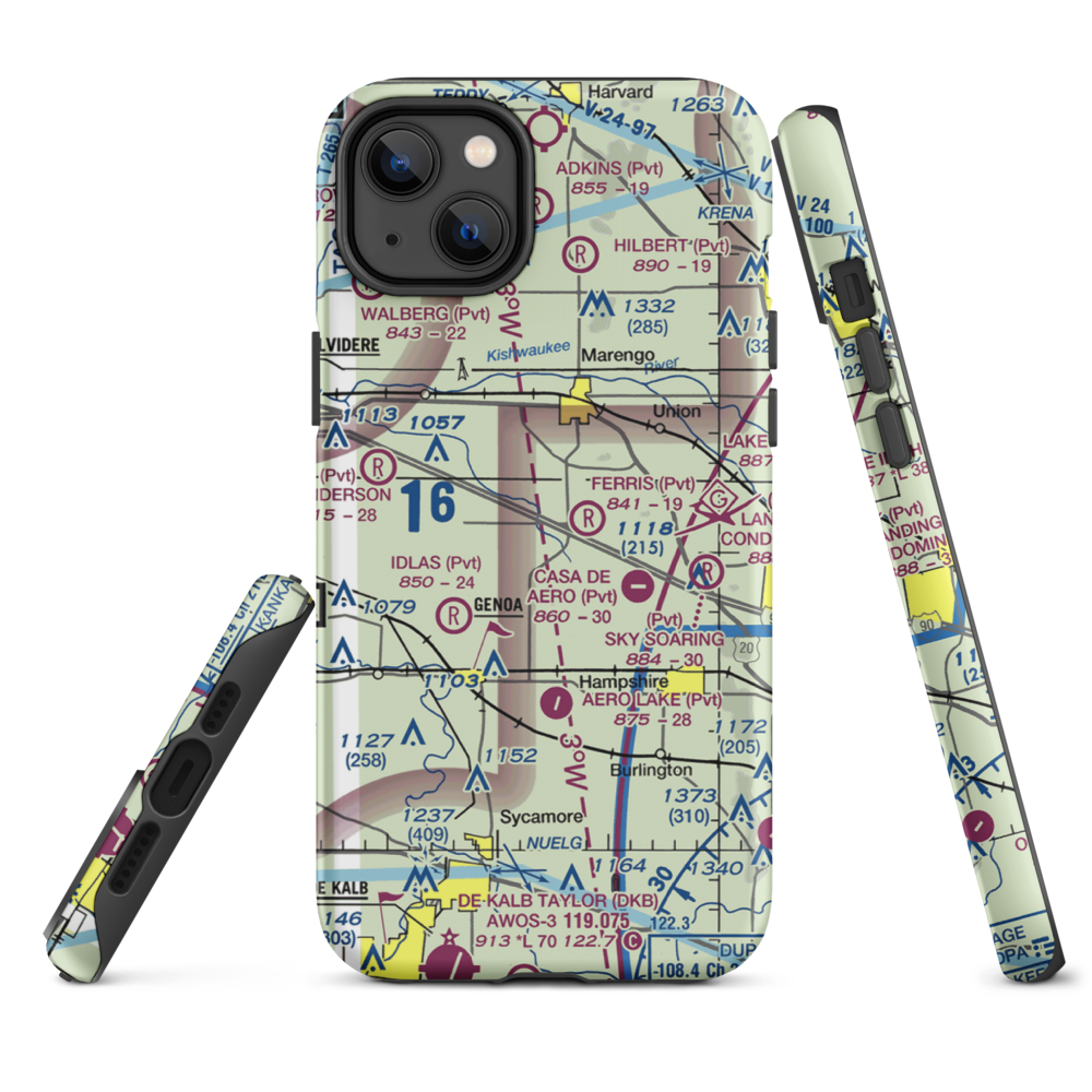 Wind Rose Farm Airport (IS57) VFR Sectional  Tough iPhone Case iPhone 14 Plus model shown