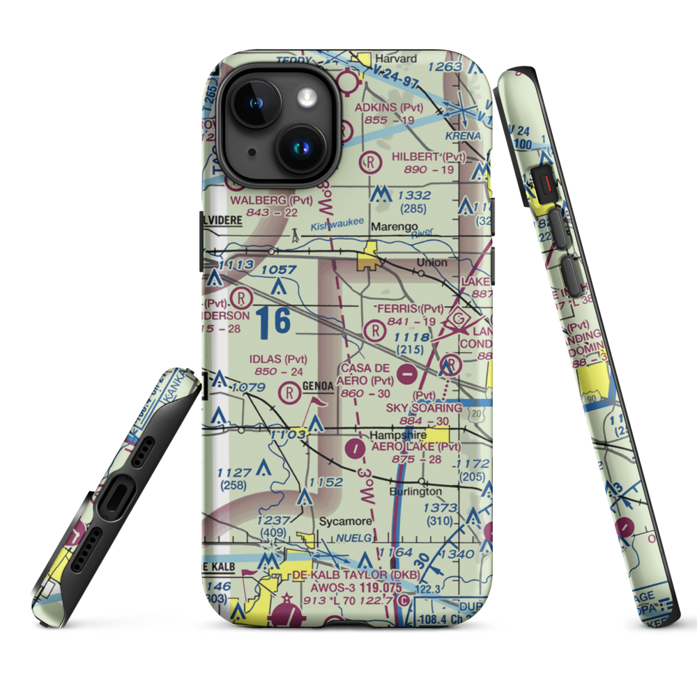 Wind Rose Farm Airport (IS57) VFR Sectional  Tough iPhone Case iPhone 15 Plus model shown