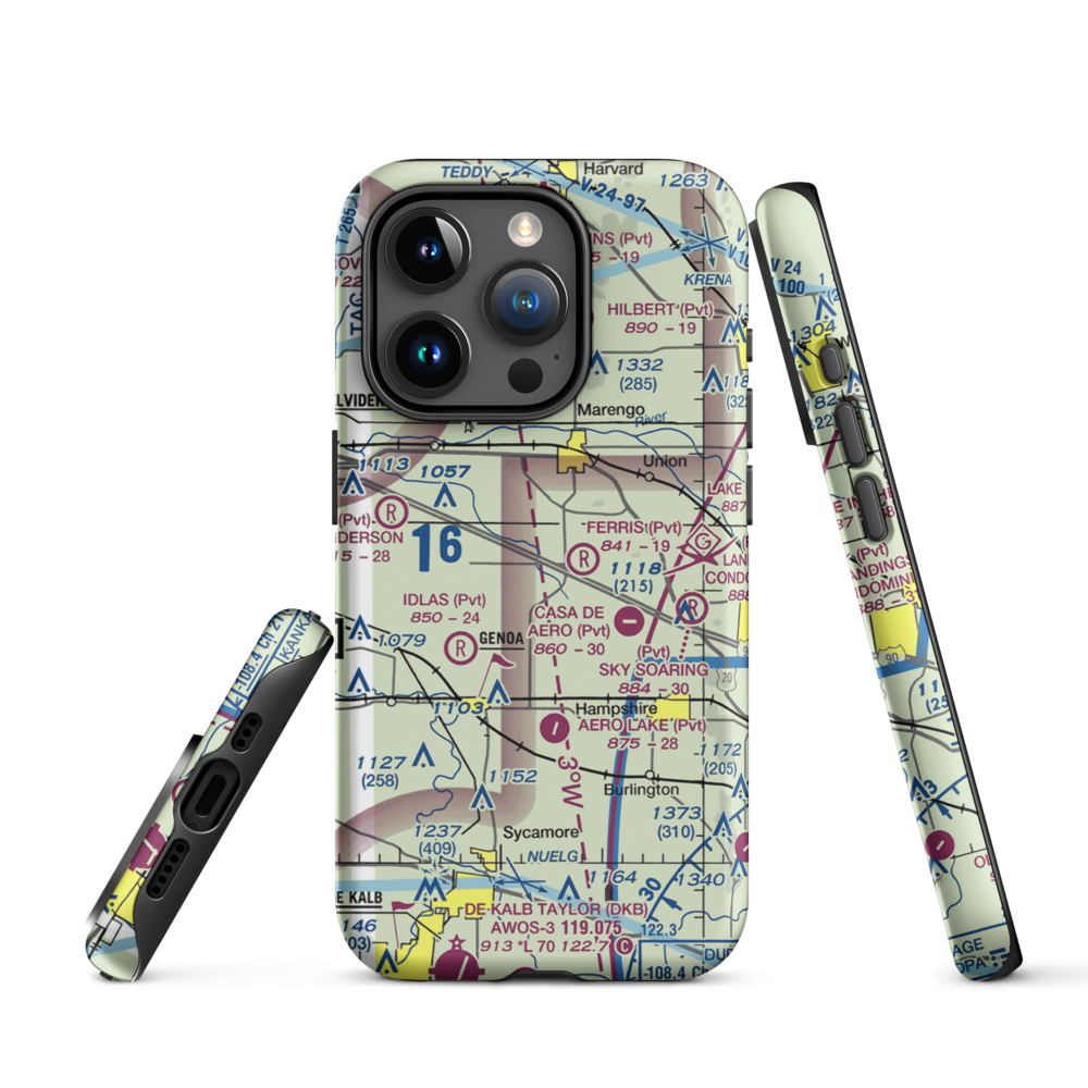 Wind Rose Farm Airport (IS57) VFR Sectional  Tough iPhone Case iPhone 15 Pro model shown