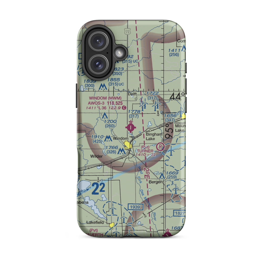 Windom Municipal Airport (MWM) VFR Sectional  Tough iPhone Case iPhone 16 Plus model shown
