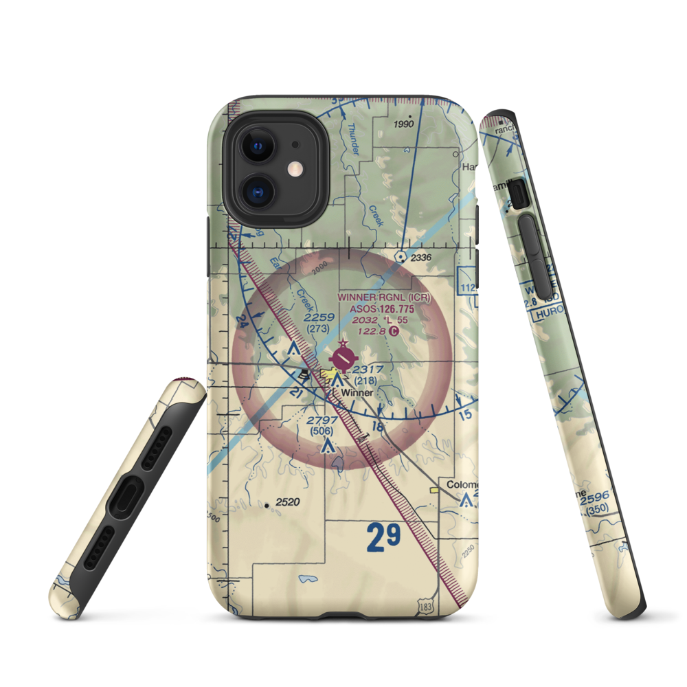 Winner Regional Airport (ICR) VFR Sectional  Tough iPhone Case iPhone 11 model shown