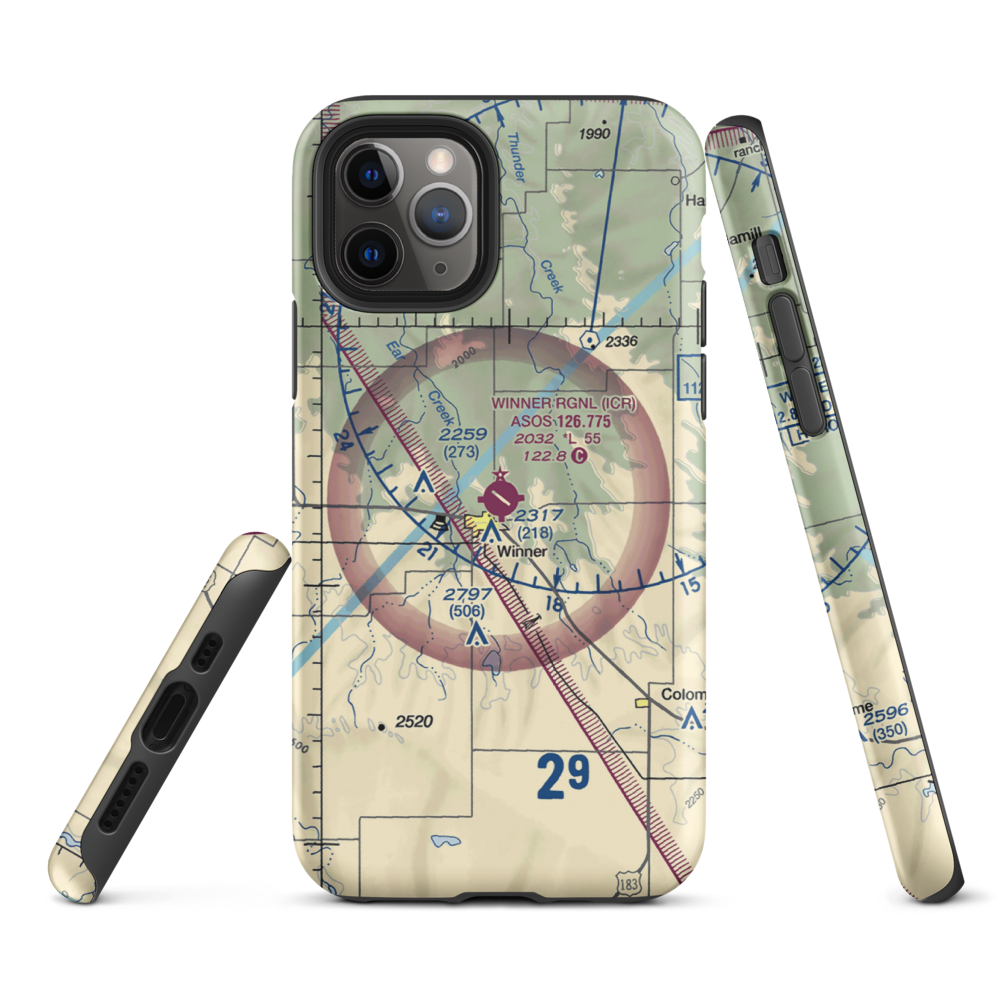 Winner Regional Airport (ICR) VFR Sectional  Tough iPhone Case iPhone 11 Pro model shown