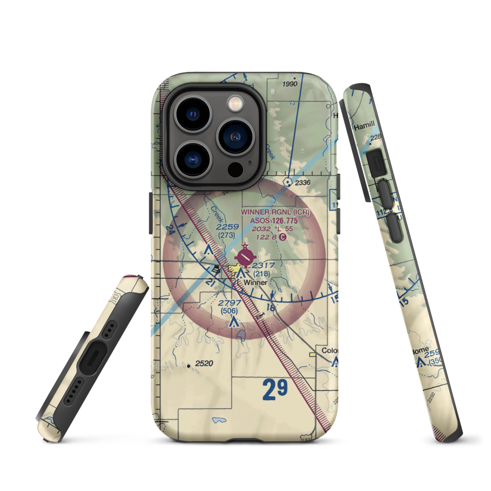 Winner Regional Airport (ICR) VFR Sectional  Tough iPhone Case iPhone 14 Pro model shown