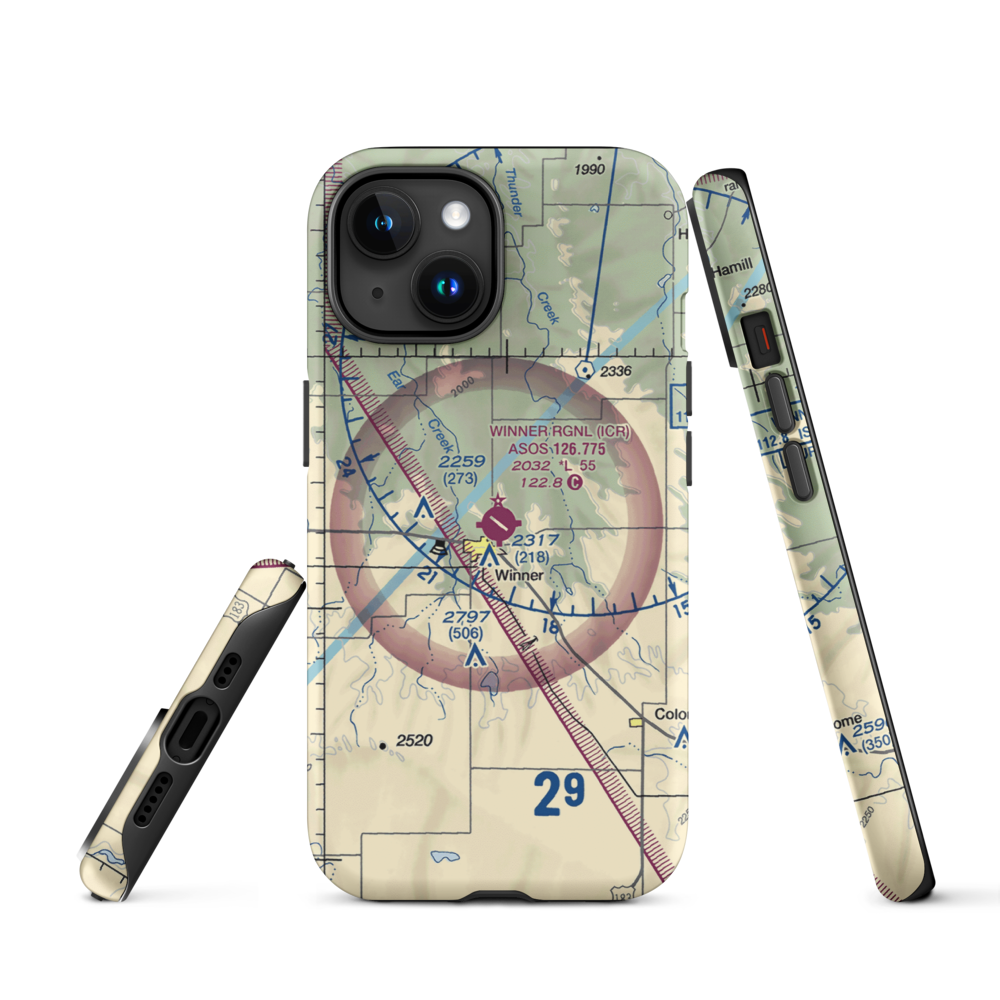 Winner Regional Airport (ICR) VFR Sectional  Tough iPhone Case iPhone 15 model shown