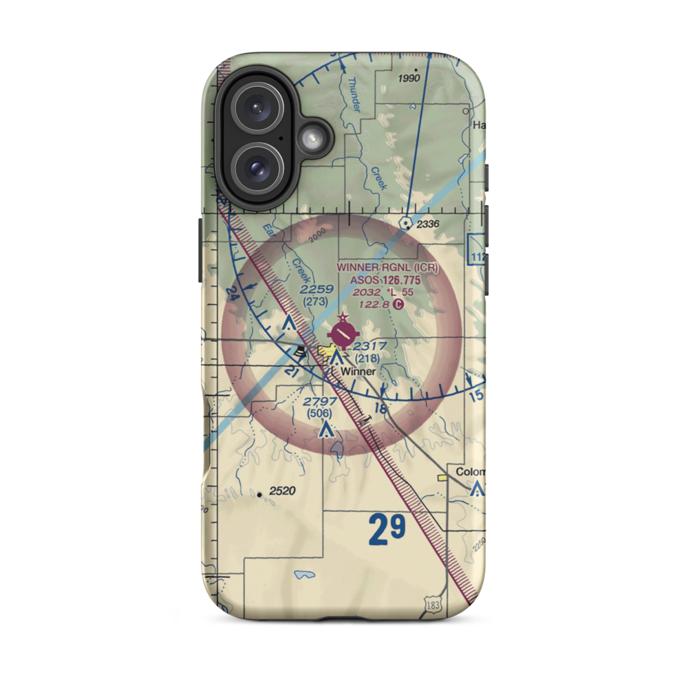 Winner Regional Airport (ICR) VFR Sectional  Tough iPhone Case iPhone 16 Plus model shown