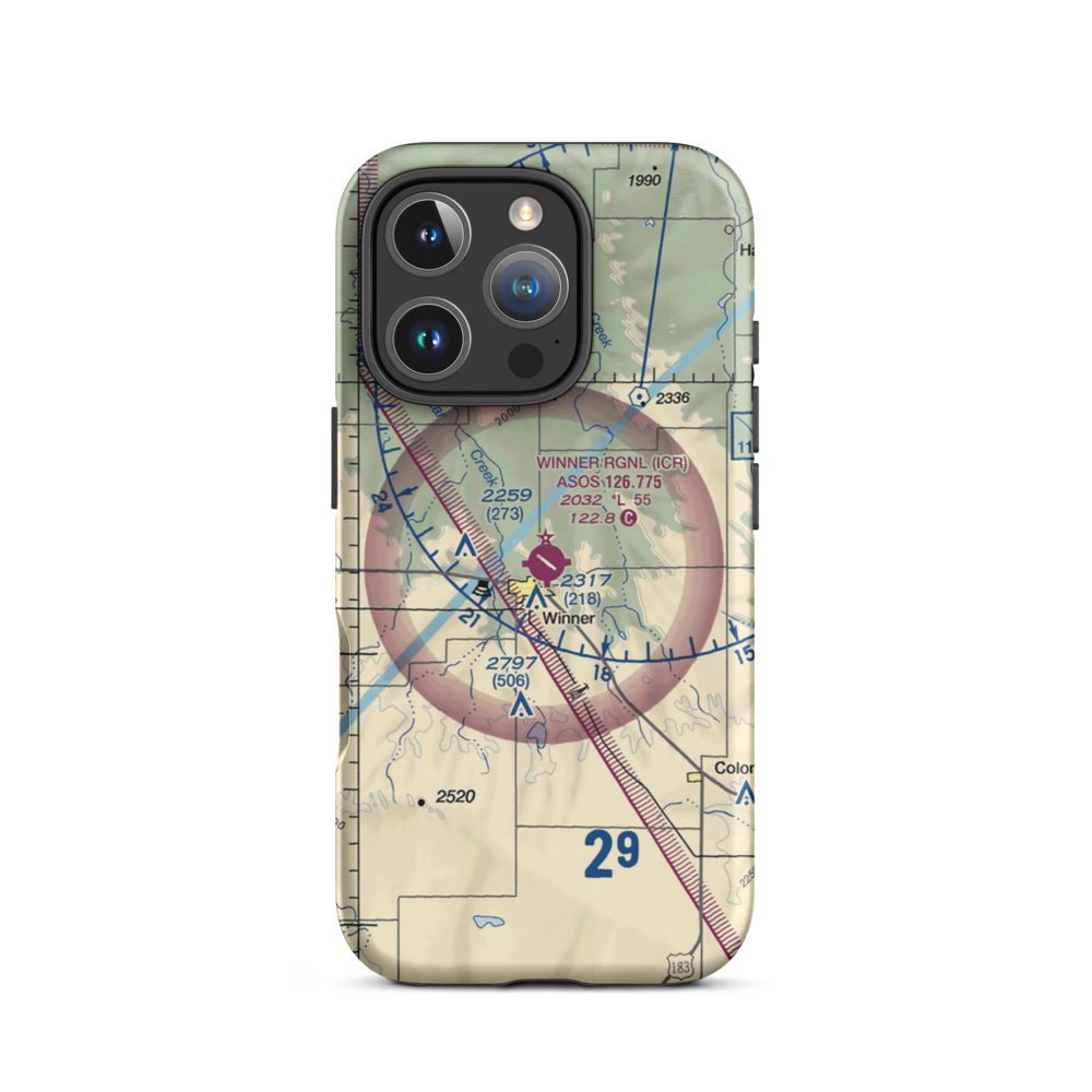 Winner Regional Airport (ICR) VFR Sectional  Tough iPhone Case iPhone 16 Pro model shown