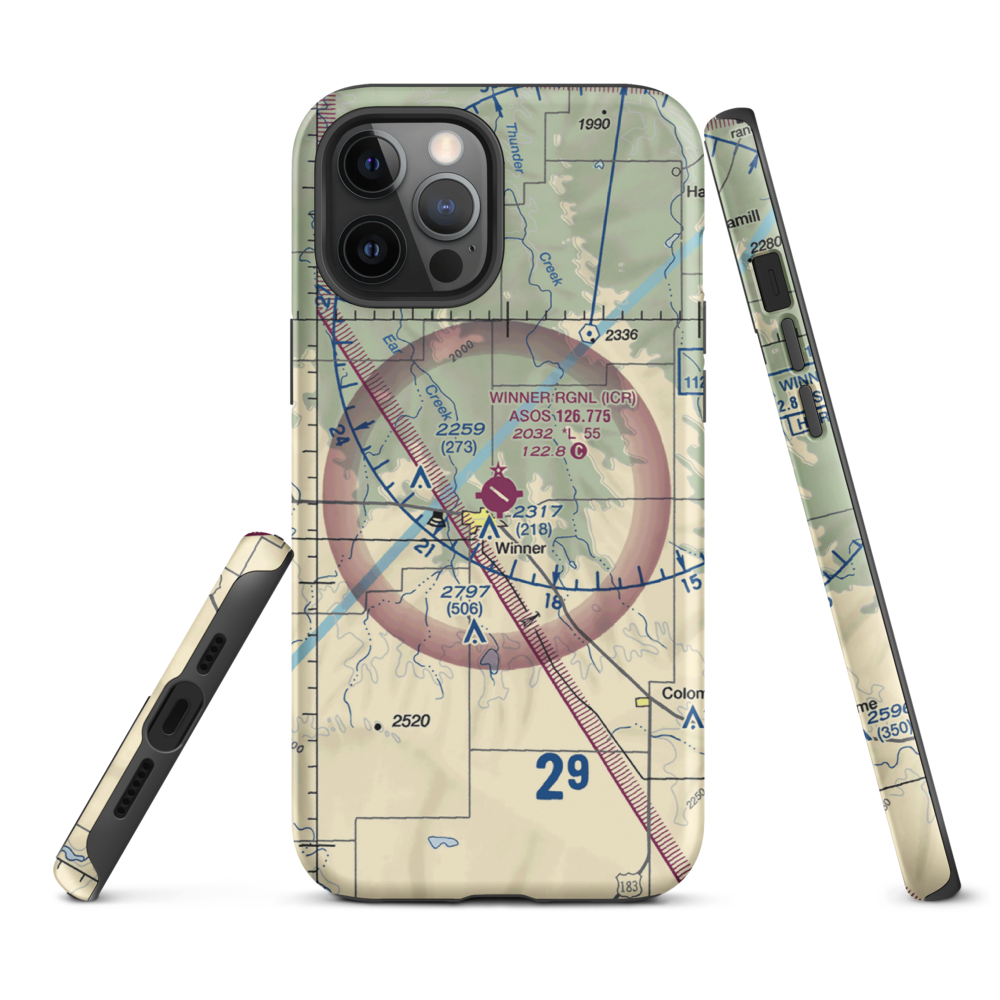 Winner Regional Airport (ICR) VFR Sectional  Tough iPhone Case iPhone 12 Pro Max model shown