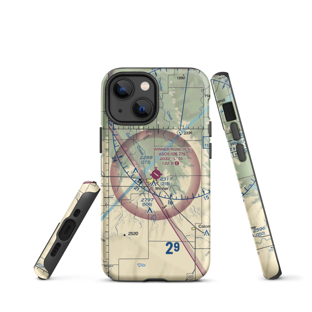 Winner Regional Airport (ICR) VFR Sectional  Tough iPhone Case iPhone 13 mini model shown