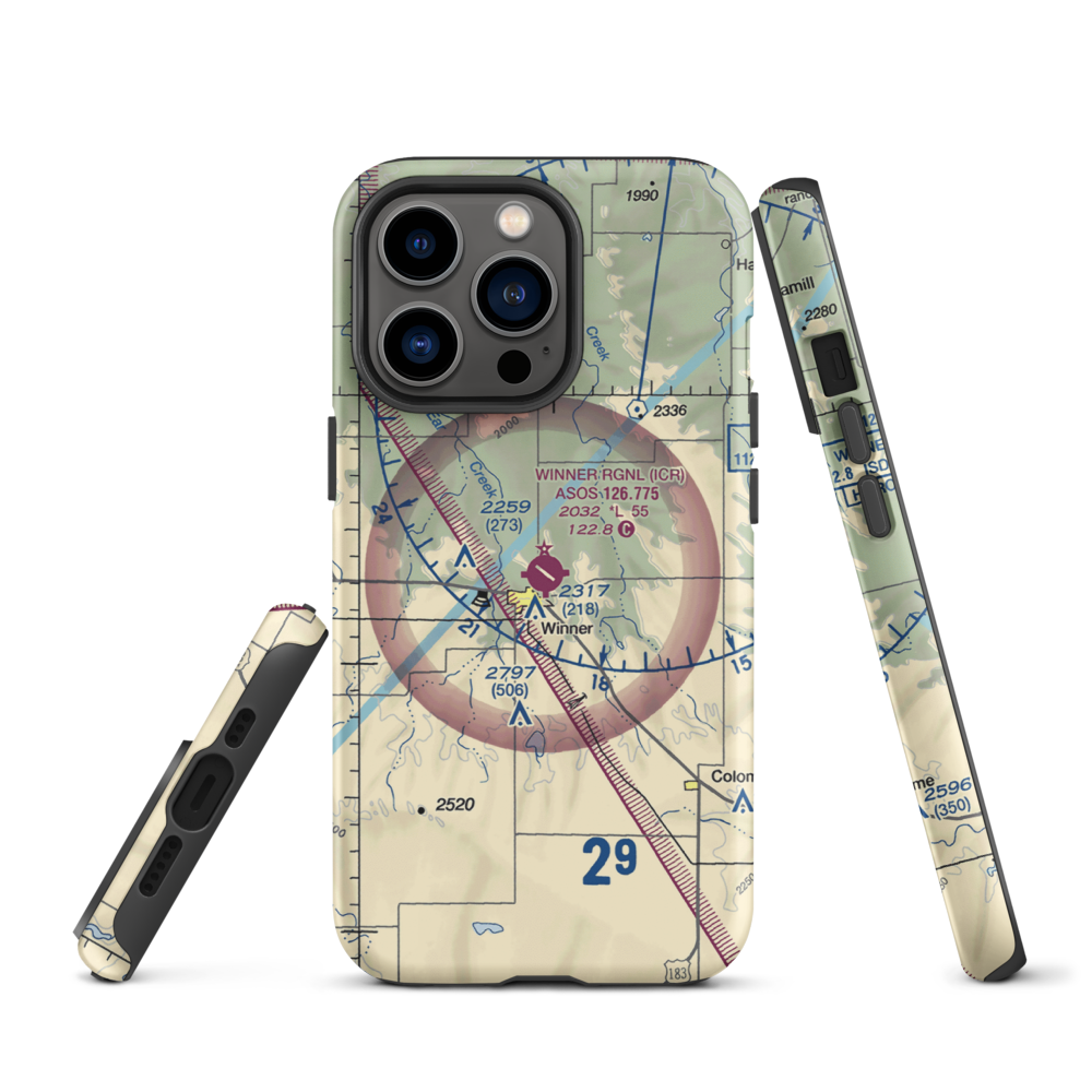 Winner Regional Airport (ICR) VFR Sectional  Tough iPhone Case iPhone 13 Pro model shown