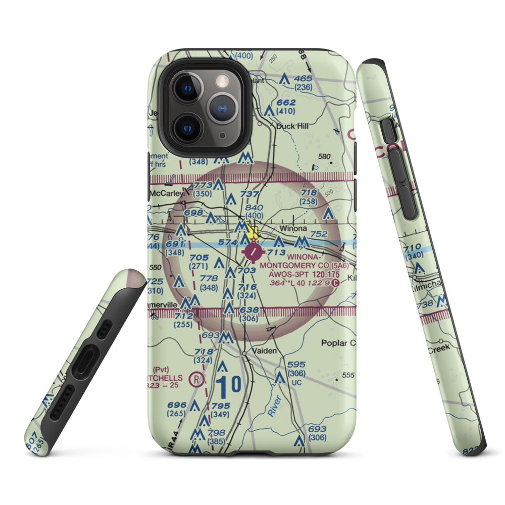 Winona–Montgomery County Airport (5A6) VFR Sectional  Tough iPhone Case iPhone 11 Pro model shown