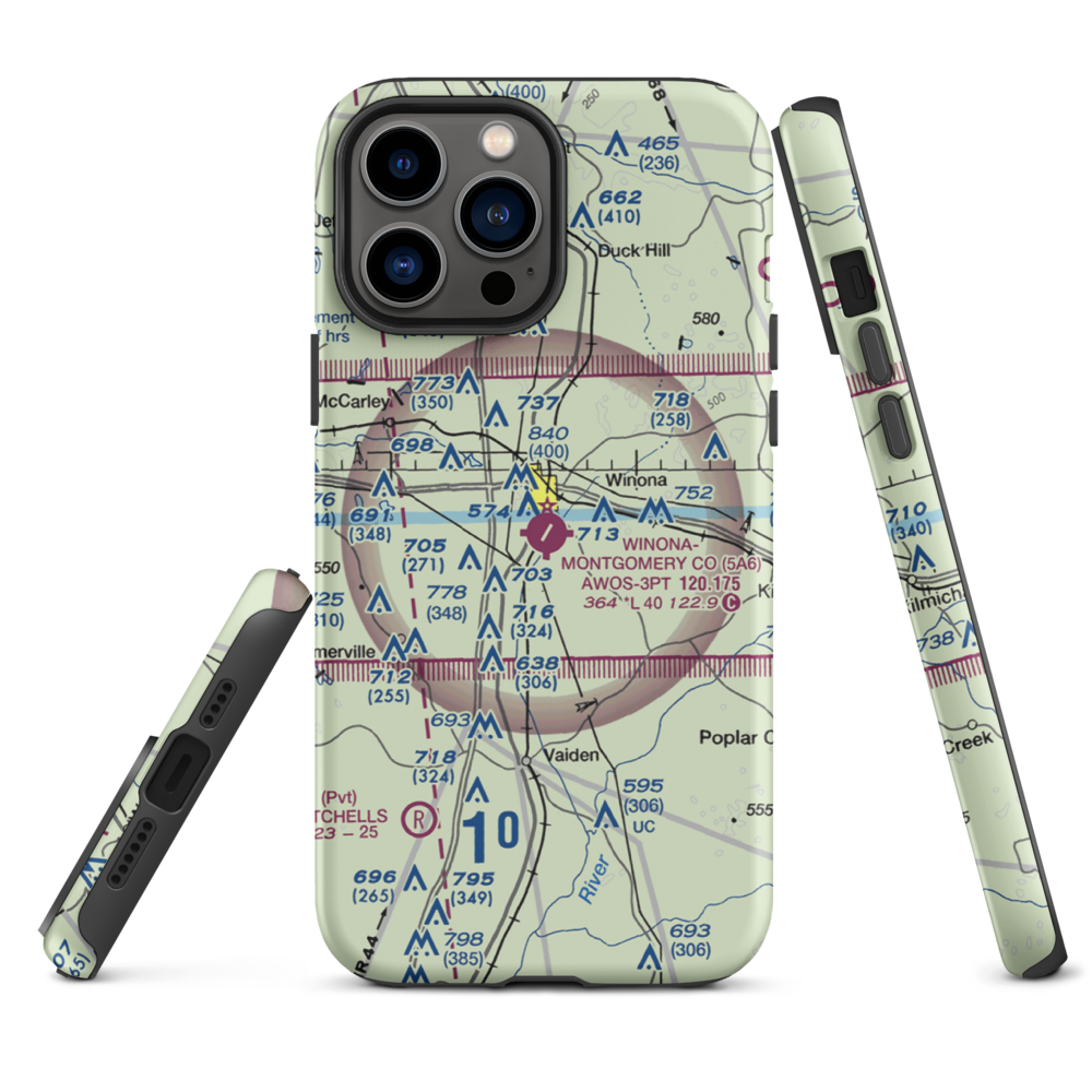 Winona–Montgomery County Airport (5A6) VFR Sectional  Tough iPhone Case iPhone 13 Pro Max model shown