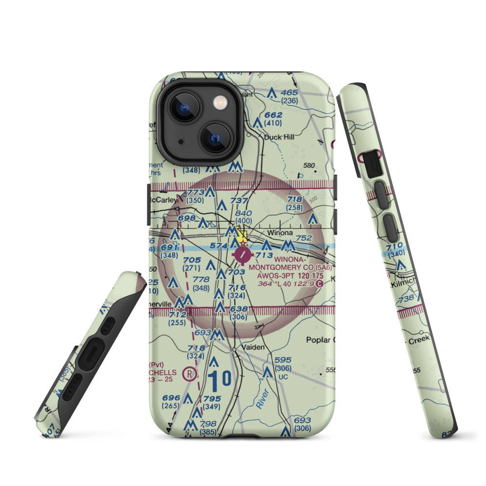 Winona–Montgomery County Airport (5A6) VFR Sectional  Tough iPhone Case iPhone 14 model shown
