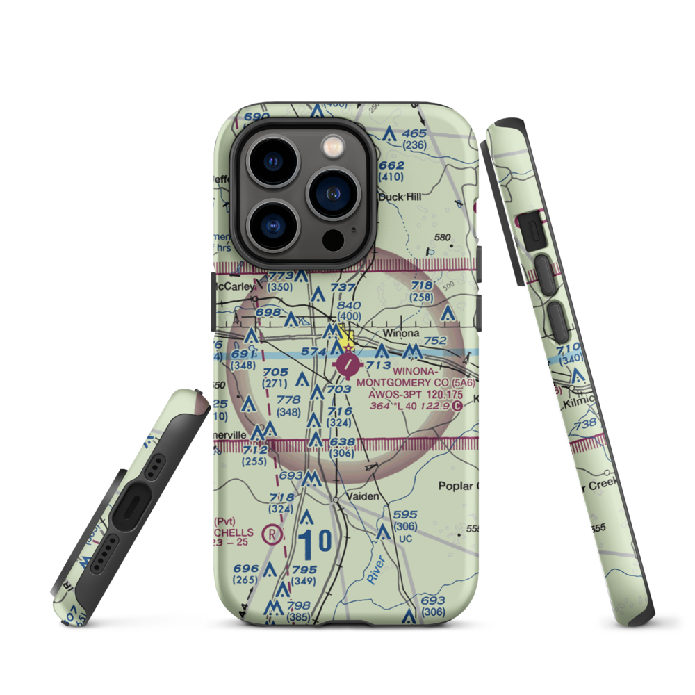Winona–Montgomery County Airport (5A6) VFR Sectional  Tough iPhone Case iPhone 14 Pro model shown