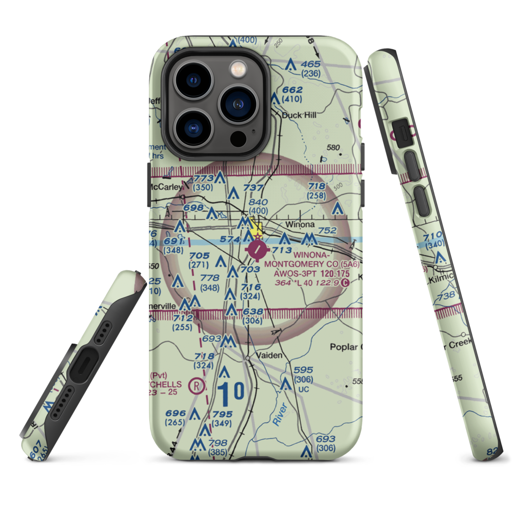 Winona–Montgomery County Airport (5A6) VFR Sectional  Tough iPhone Case iPhone 14 Pro Max model shown