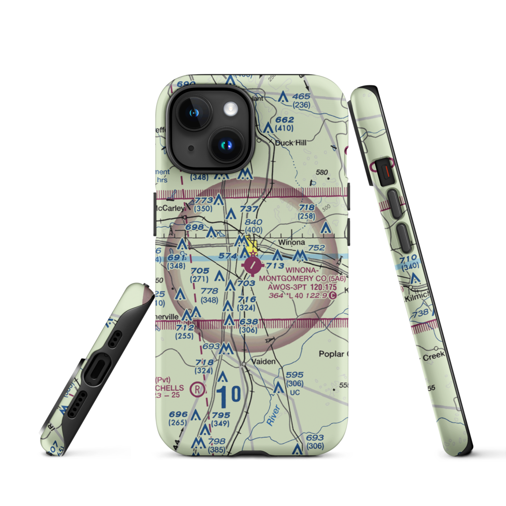 Winona–Montgomery County Airport (5A6) VFR Sectional  Tough iPhone Case iPhone 15 model shown