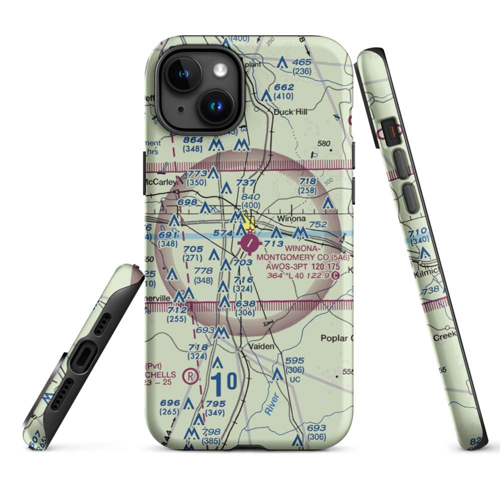 Winona–Montgomery County Airport (5A6) VFR Sectional  Tough iPhone Case iPhone 15 Plus model shown