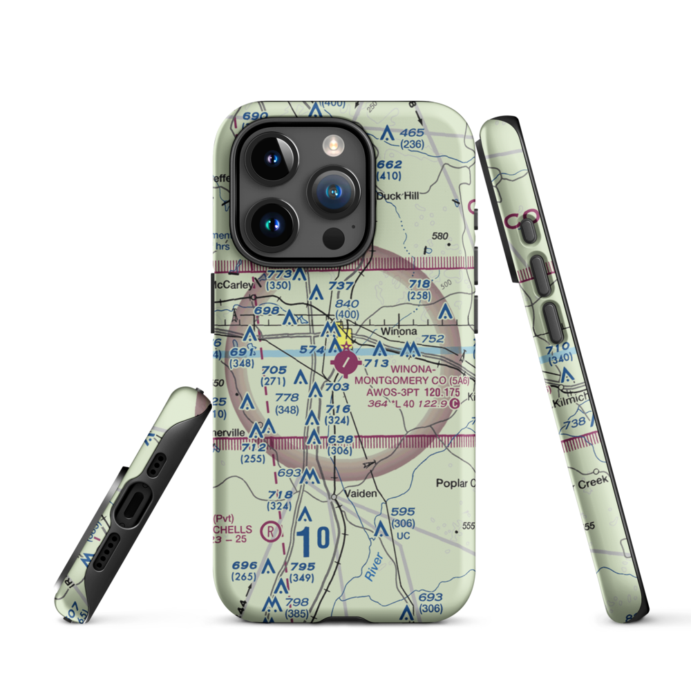 Winona–Montgomery County Airport (5A6) VFR Sectional  Tough iPhone Case iPhone 15 Pro model shown