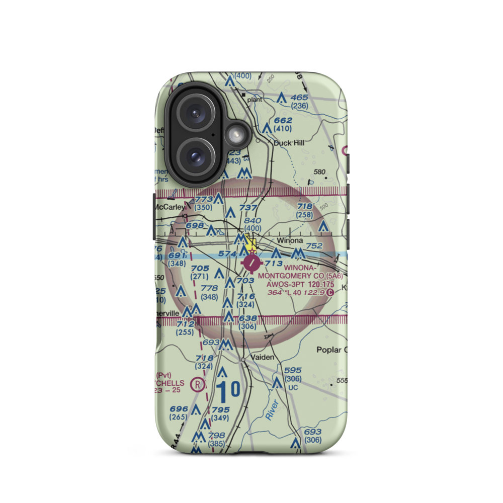 Winona–Montgomery County Airport (5A6) VFR Sectional  Tough iPhone Case iPhone 16 model shown