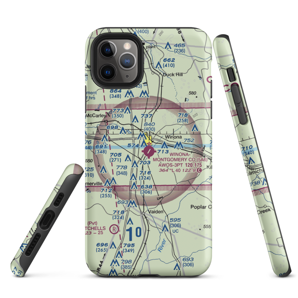 Winona–Montgomery County Airport (5A6) VFR Sectional  Tough iPhone Case iPhone 11 Pro Max model shown
