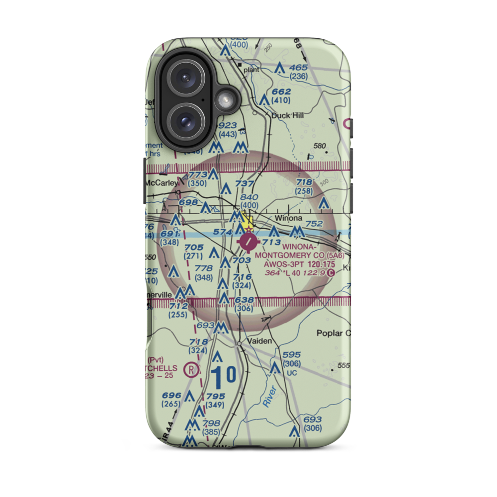Winona–Montgomery County Airport (5A6) VFR Sectional  Tough iPhone Case iPhone 16 Plus model shown