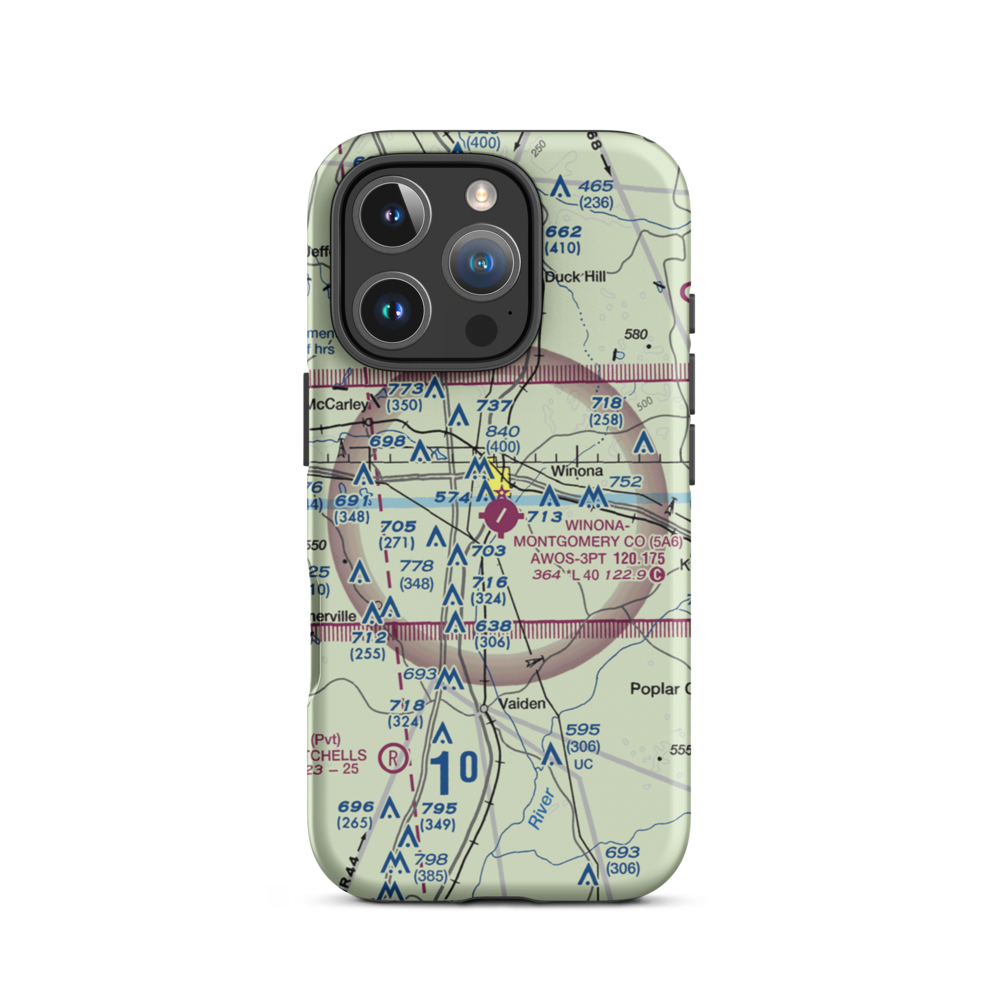 Winona–Montgomery County Airport (5A6) VFR Sectional  Tough iPhone Case iPhone 16 Pro model shown
