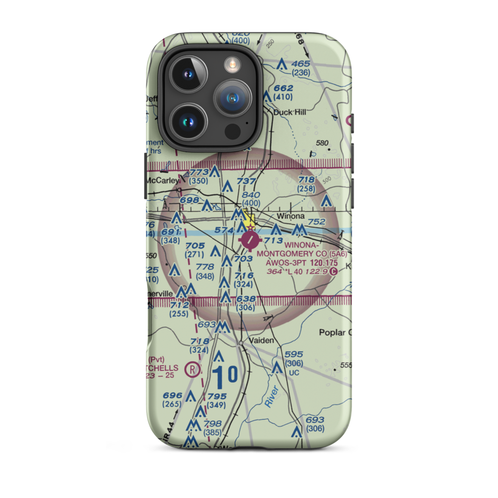 Winona–Montgomery County Airport (5A6) VFR Sectional  Tough iPhone Case iPhone 16 Pro Max model shown