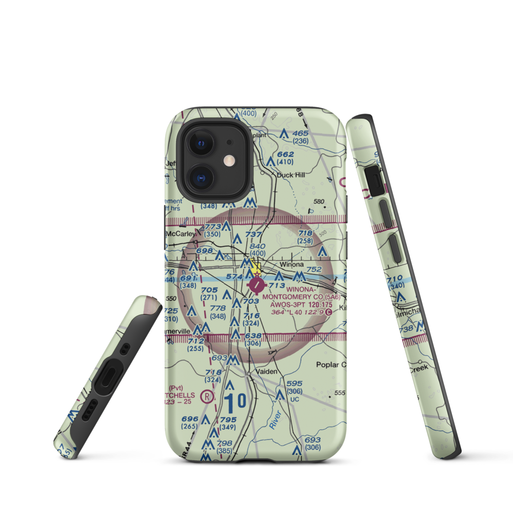 Winona–Montgomery County Airport (5A6) VFR Sectional  Tough iPhone Case iPhone 12 mini model shown