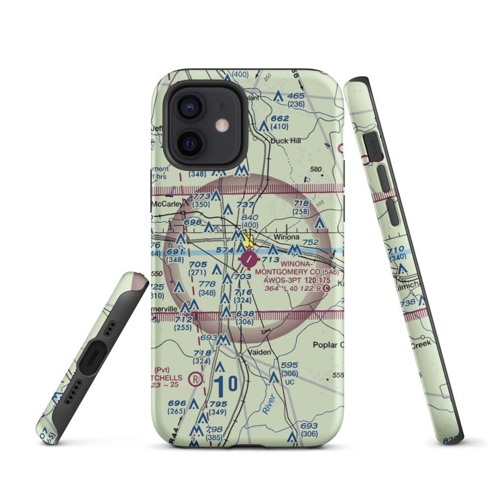 Winona–Montgomery County Airport (5A6) VFR Sectional  Tough iPhone Case iPhone 12 model shown