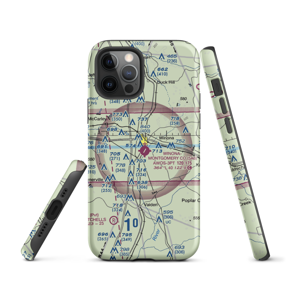 Winona–Montgomery County Airport (5A6) VFR Sectional  Tough iPhone Case iPhone 12 Pro model shown