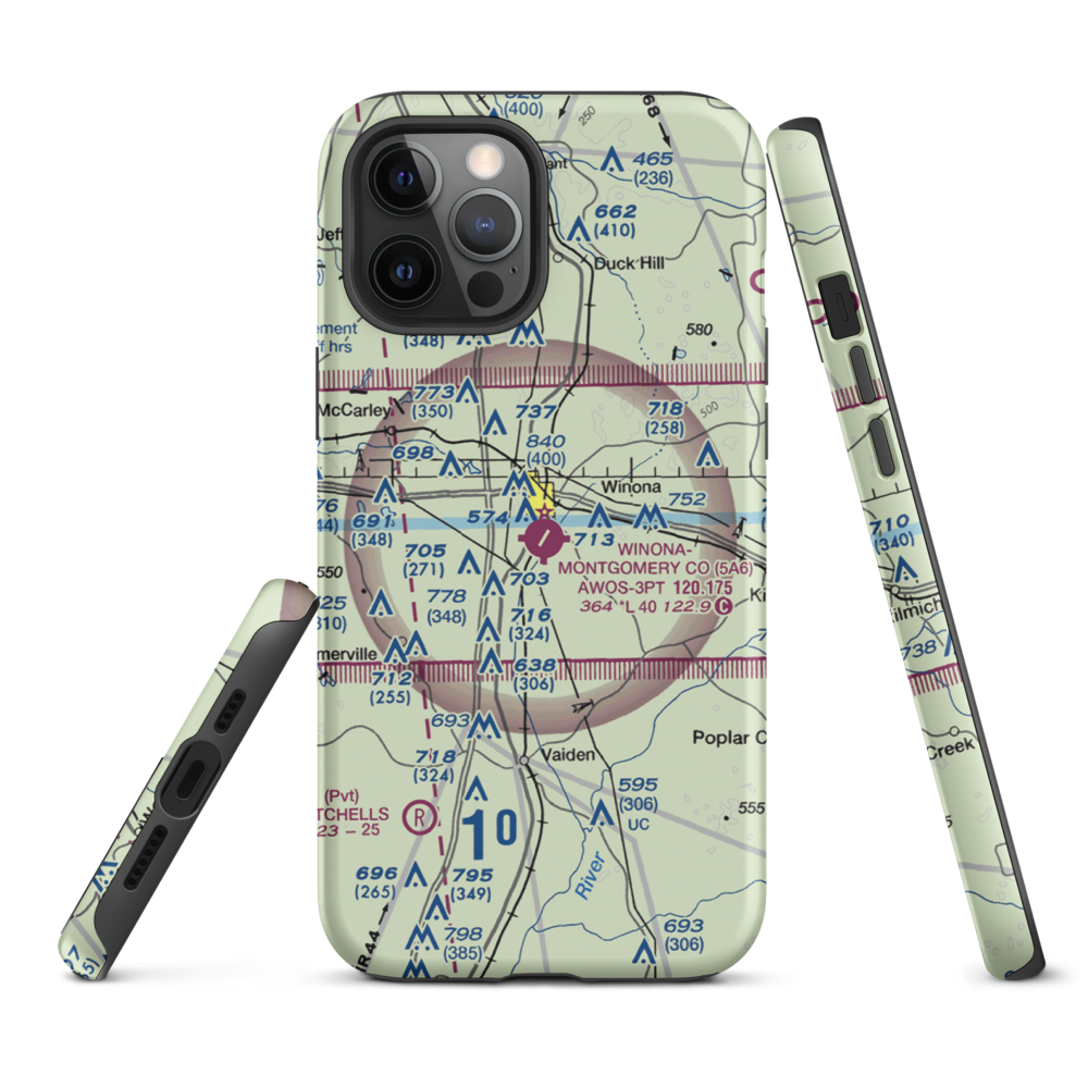 Winona–Montgomery County Airport (5A6) VFR Sectional  Tough iPhone Case iPhone 12 Pro Max model shown